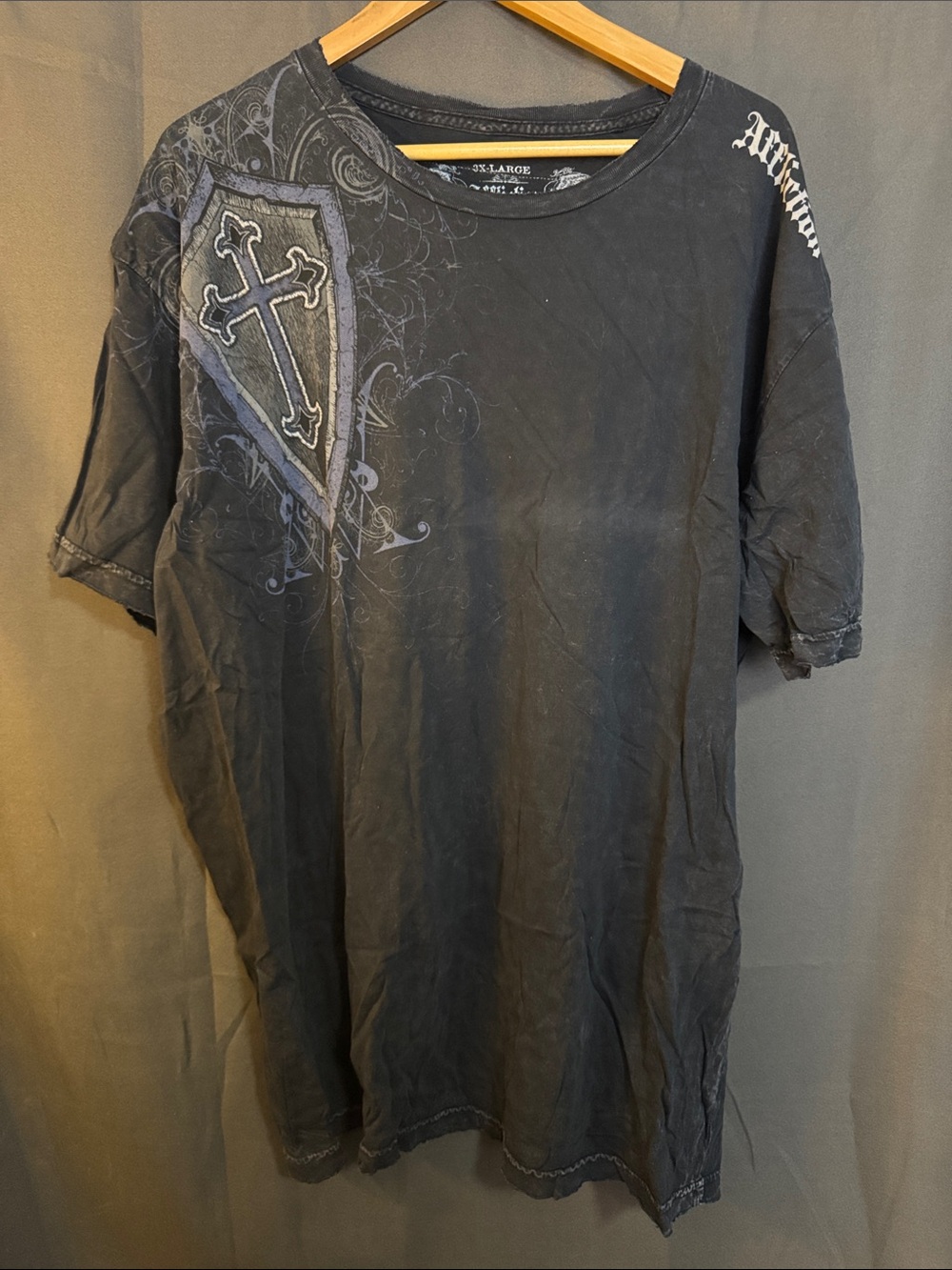 Affliction Black Short-Sleeve Shirt with Cross Shield Graphic